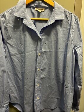 beachlunchlounge Light Blue Crystal-Studded Men’s Button-Up Shirt